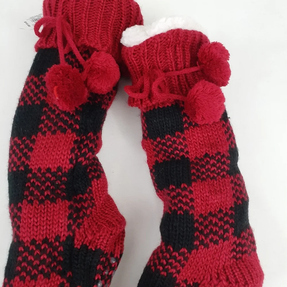 Joy Winter Ladies Slipper Socks With Gripper, Red and Black Size 4-10 Shoes